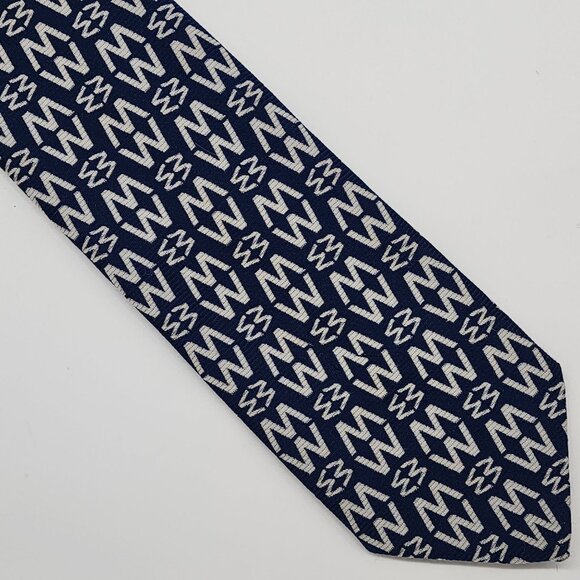 Necktie Geometric M W Blue White Polyester 3.5" W 54" L VTG Retro 1960's 70's - Picture 2 of 6